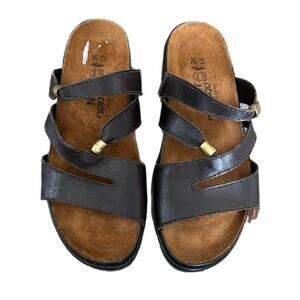Naot Brown Leather Sandals 5 36 Flats Slides Shoes Israel